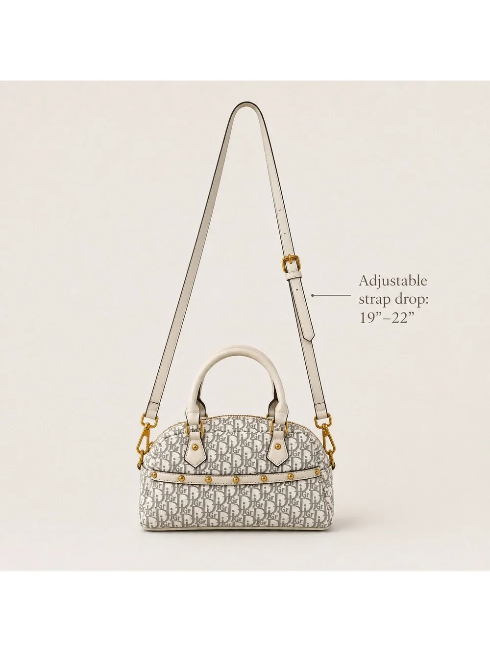 Monogram Boston Satchel Bag with Adjustable Crossbody Strap Gold Studded